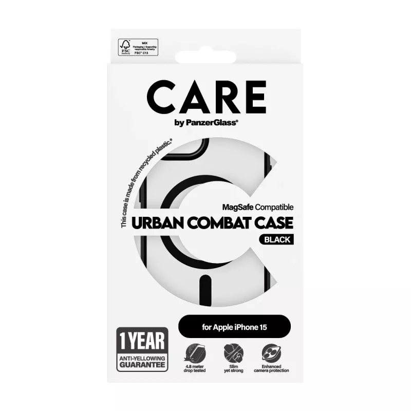 Kryt PanzerGlass CARE by Flagship puzdro transparentné Urban Combat čierna MagSafe iPhone 15