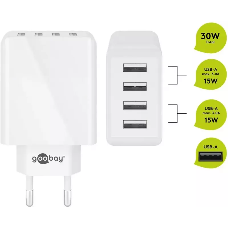 Nabíjačka interiérová Wentronic 44962 univerzálna biela 4 USB porty 5V