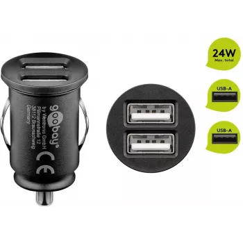 Goobay Dual-USB auto nabíjačka 24 W čierna rýchle nabíjanie ochrana proti prepätiu