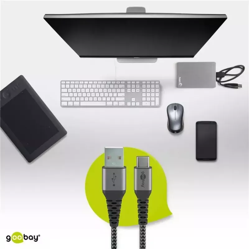 USB kábel Wentronic 49295 USB 2.0 0,5 m USB C USB A čierny sivý
