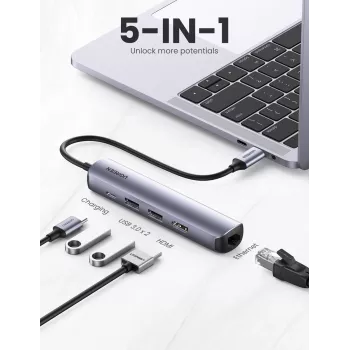 Ugreen 10919 notebooková dokovacia stanica/replikátor portov káblový USB 3.2 Gen 1 (3.1 Gen 1) Type-C sivá