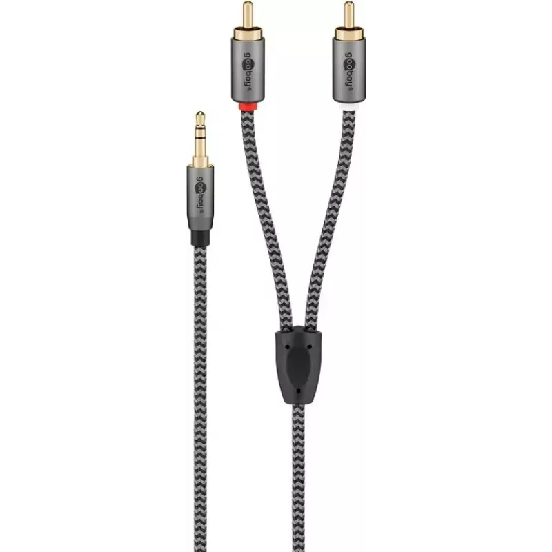 Audio kábel WENTRONIC Goobay 65290 — 3,5-mm jack konektor samec na 2×Cinch konektor samec, 5 m, meď, pozlátený, magneticky tienený