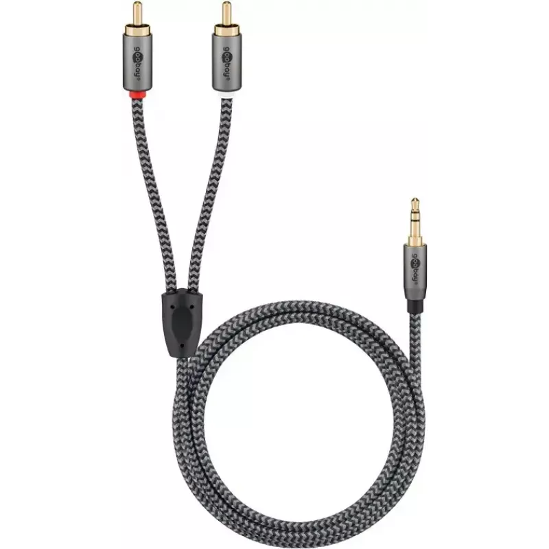 Audio kábel WENTRONIC Goobay 65290 — 3,5-mm jack konektor samec na 2×Cinch konektor samec, 5 m, meď, pozlátený, magneticky tienený