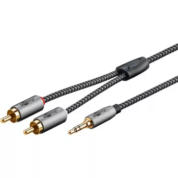 Audio kábel WENTRONIC Goobay 65290 — 3,5-mm jack konektor samec na 2×Cinch konektor samec, 5 m, meď, pozlátený, magneticky tienený