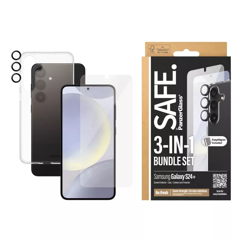 PanzerGlass SAFE. by ® 3-in-1 balenie Samsung Galaxy S24+ odolná proti poškriabaniu a nárazom