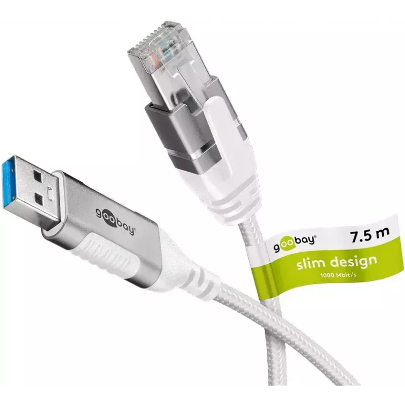Goobay 74382 káblový adaptér USB 3.0 Type-A RJ45 biely 7,5 m