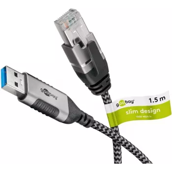 Goobay 74394 USB 3.0 Type-A na RJ45 kábel 1,5 m čierna strieborná