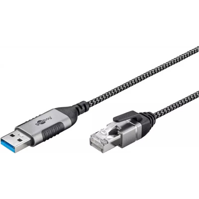 Goobay 74398 káblový adaptér USB 3.0 Type-A na RJ45 7,5 m čierny strieborný
