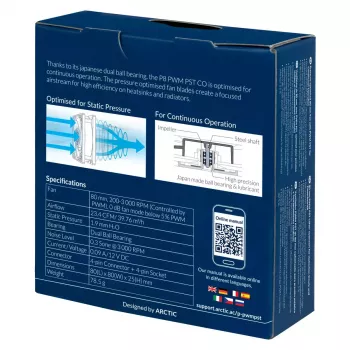 ARCTIC P8 PWM PST CO - tlakovo optimalizovaný 80 mm ventilátor s PWM PST pre nepretržitú prevádzku