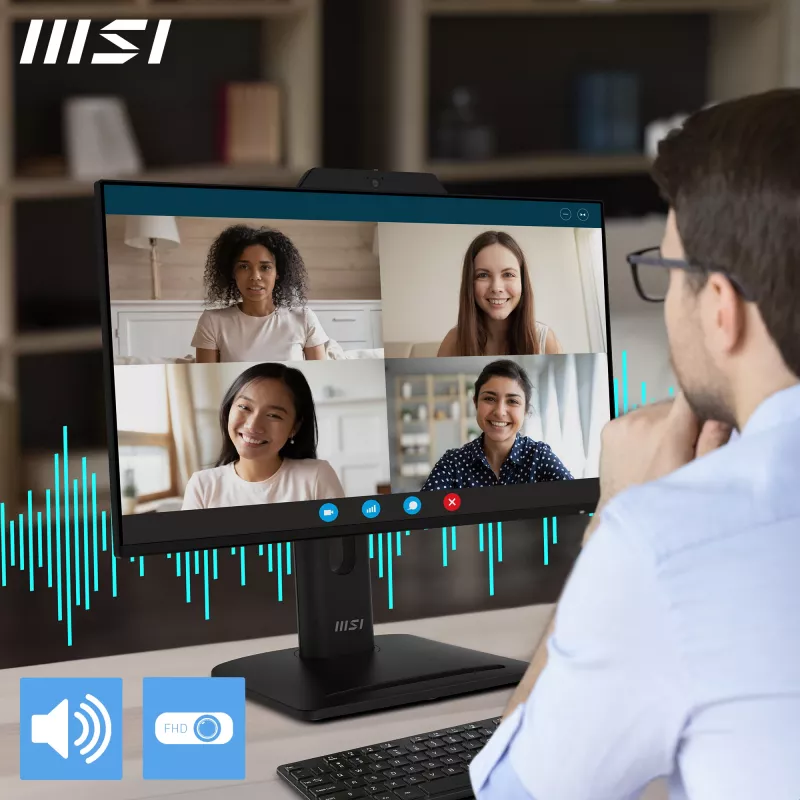 MSI PRO MP242PMGDE monitor 23,8 palca (60,5 cm), Full HD 1920x1080, IPS, 120 Hz, 1 ms, webkamera, mikrofón, USB rozbočovač, HDMI, DP, VGA, čierny