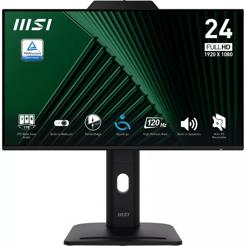 MSI PRO MP242PMGDE monitor 23,8 palca (60,5 cm), Full HD 1920x1080, IPS, 120 Hz, 1 ms, webkamera, mikrofón, USB rozbočovač, HDMI, DP, VGA, čierny