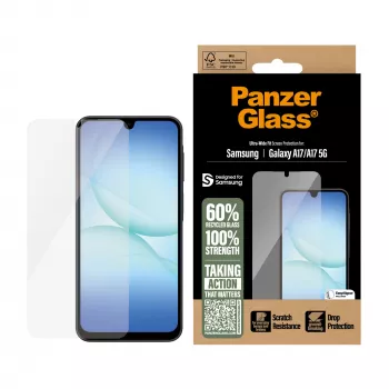 PanzerGlass ochranná fólia displeja pre Samsung Galaxy A17 / A17 5G — Ultra-Wide Fit, PET+silikón, odolná proti poškriabaniu a nárazom