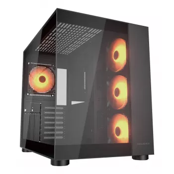 COUGAR PC skriňa Midi-Tower FV150 ARGB — čierna, ATX/MicroATX/Mini-ITX, 3x120 mm vpredu + 1x120 mm vzadu, 2x3,5