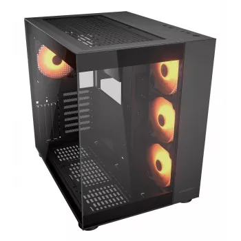 COUGAR PC skriňa Midi-Tower FV150 ARGB — čierna, ATX/MicroATX/Mini-ITX, 3x120 mm vpredu + 1x120 mm vzadu, 2x3,5