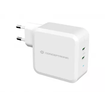 Conceptronic ALTHEA 2-port 100W GaN USB-C PD nabíjačka, interiérová, striedavý prúd, 5 V, 5 A, biela