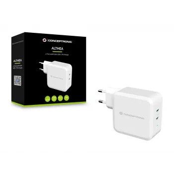 Conceptronic ALTHEA 2-port 100W GaN USB-C PD nabíjačka, interiérová, striedavý prúd, 5 V, 5 A, biela