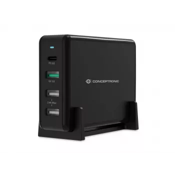 Conceptronic OZUL 4-port 65W USB PD stolná nabíjačka, interiérová, AC, 5 V, čierna