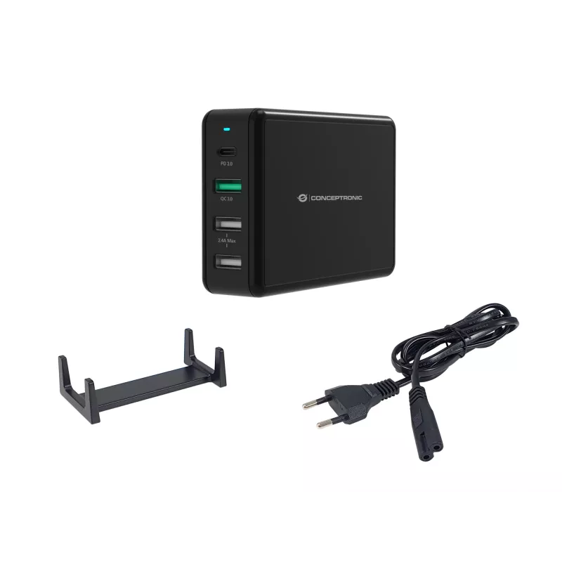Conceptronic OZUL 4-port 65W USB PD stolná nabíjačka, interiérová, AC, 5 V, čierna