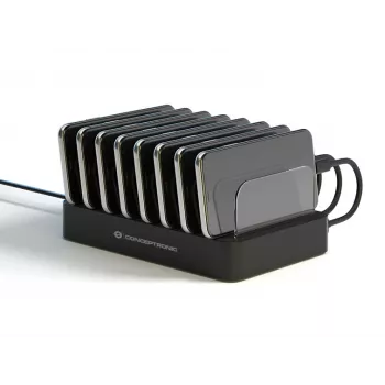 Conceptronic OZUL 8-port 75W USB PD nabíjacia stanica, interiérová, AC, 12 V, čierna