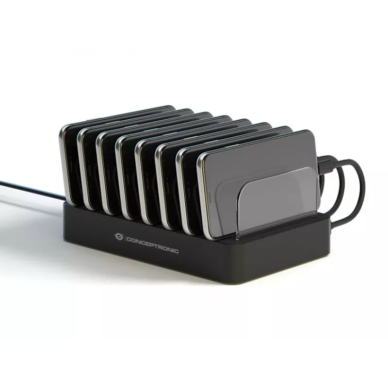 Conceptronic OZUL 8-port 75W USB PD nabíjacia stanica, interiérová, AC, 12 V, čierna