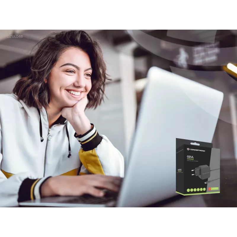 Conceptronic OZUL04BE 67W GaN USB PD nabíjačka, integrovaný USB-C kábel