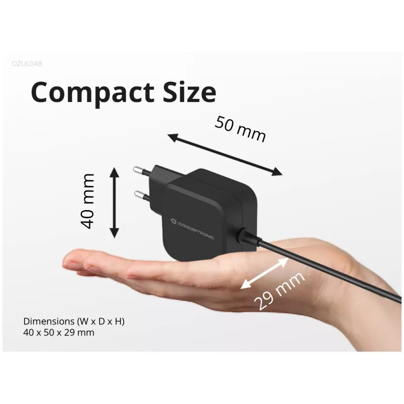 Conceptronic OZUL04BE 67W GaN USB PD nabíjačka, integrovaný USB-C kábel