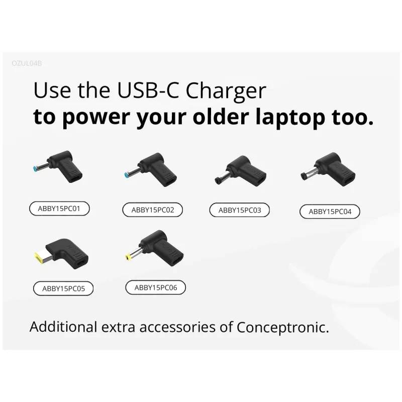 Conceptronic OZUL04BE 67W GaN USB PD nabíjačka, integrovaný USB-C kábel