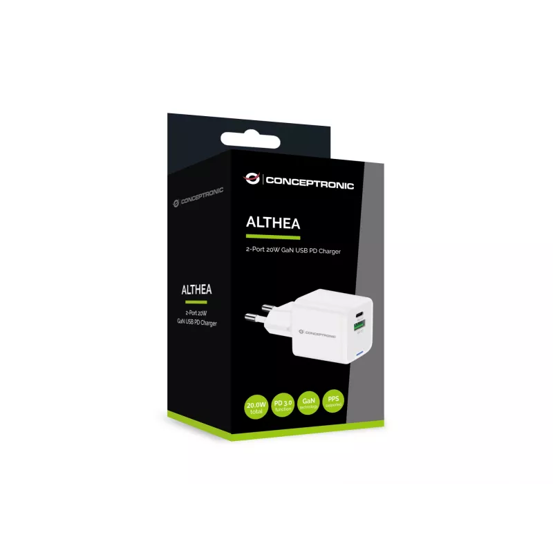 Conceptronic 2-port 20W GaN USB PD nabíjačka, USB-C x 1, USB-A x 1 ALTHEA15W