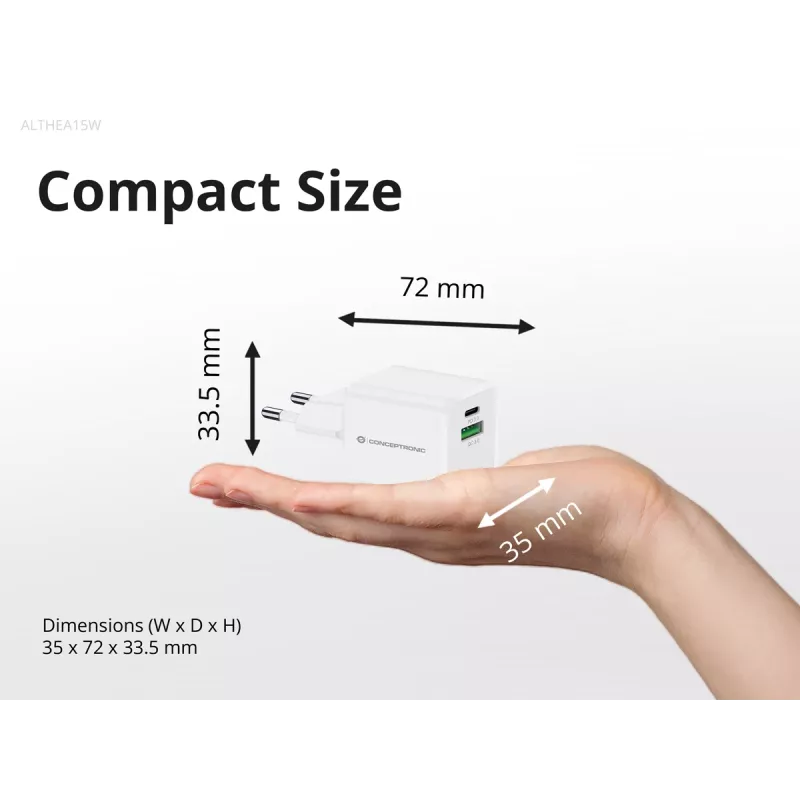 Conceptronic 2-port 20W GaN USB PD nabíjačka, USB-C x 1, USB-A x 1 ALTHEA15W