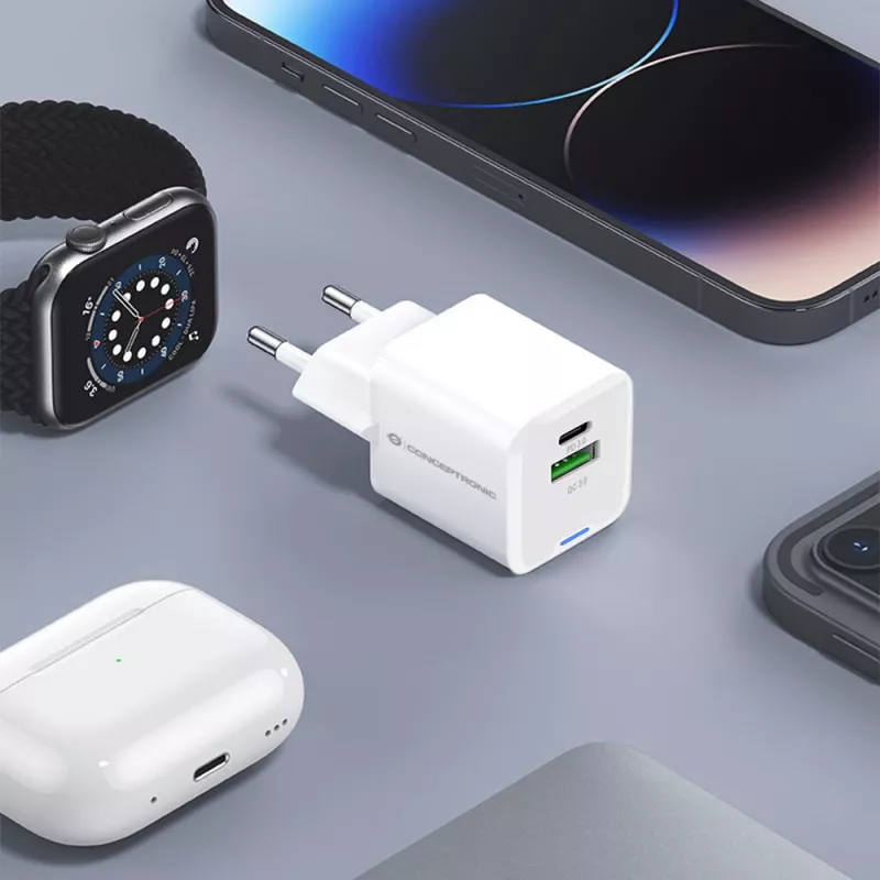 Conceptronic 2-port 20W GaN USB PD nabíjačka, USB-C x 1, USB-A x 1 ALTHEA15W