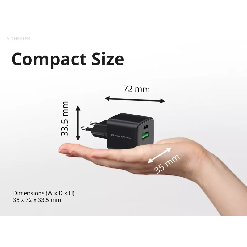 Conceptronic 2-port 20W GaN USB PD nabíjačka, USB-C x 1, USB-A x 1, QC 3.0, PPS