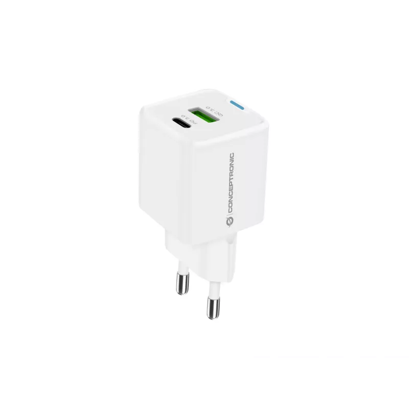 Conceptronic 2-port 33W GaN USB PD nabíjačka s 3-in-1 nabíjacím káblom, USB-C x 1, USB-A x 1, QC 3.0, PPS