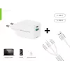 Conceptronic 2-port 33W GaN USB PD nabíjačka s 3-in-1 nabíjacím káblom, USB-C x 1, USB-A x 1, QC 3.0, PPS