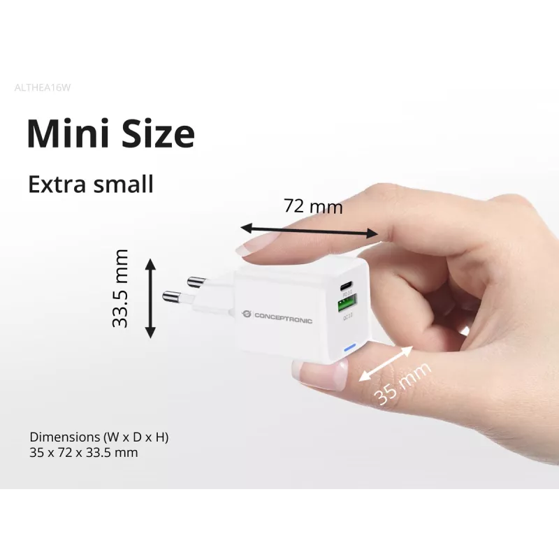 Conceptronic 2-port 33W GaN USB PD nabíjačka s 3-in-1 nabíjacím káblom, USB-C x 1, USB-A x 1, QC 3.0, PPS