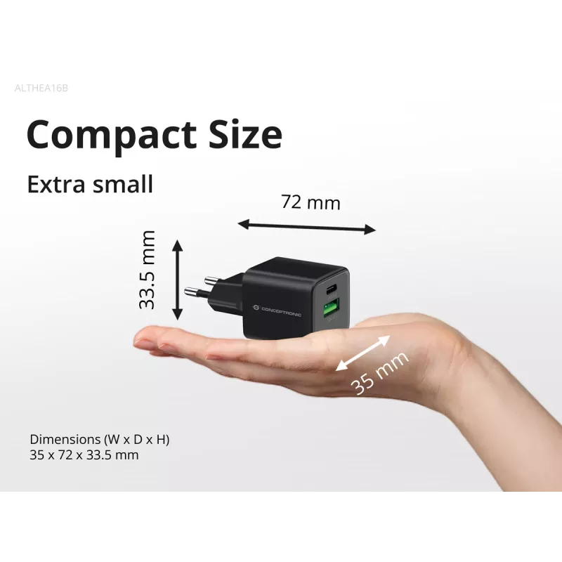 Conceptronic 2-port 33W GaN USB PD nabíjačka s 3-in-1 nabíjacím káblom, USB-C x 1, USB-A x 1, QC 3.0, PPS