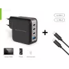 Conceptronic 4-port 100W GaN USB PD nabíjačka s USB-C nabíjacím káblom, USB-C x 3, USB-A x 1, QC 3.0, PPS