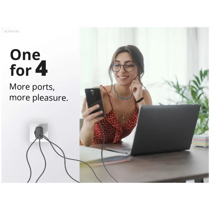Conceptronic 4-port 100W GaN USB PD nabíjačka s USB-C nabíjacím káblom, USB-C x 3, USB-A x 1, QC 3.0, PPS