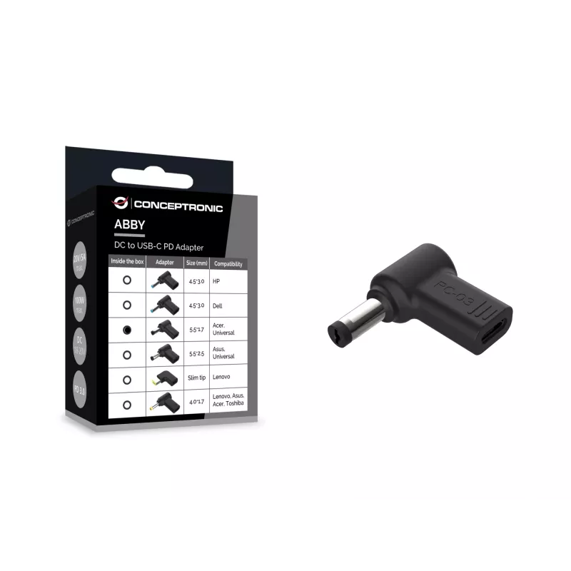 Conceptronic ABBY15PC03 DC-na-USB-C adaptér, Acer/Universal 5,5x1,7mm, 18-20V