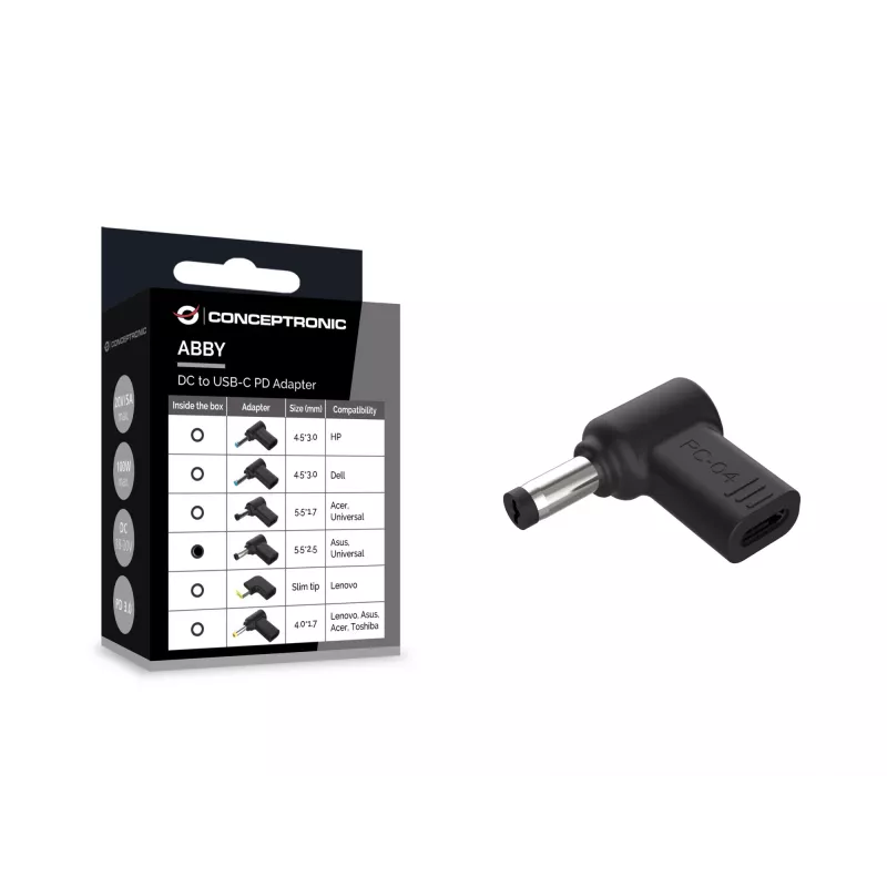 Conceptronic ABBY15PC04 DC-na-USB-C adaptér, Asus/Universal 5,5x2,5mm, 18–20V
