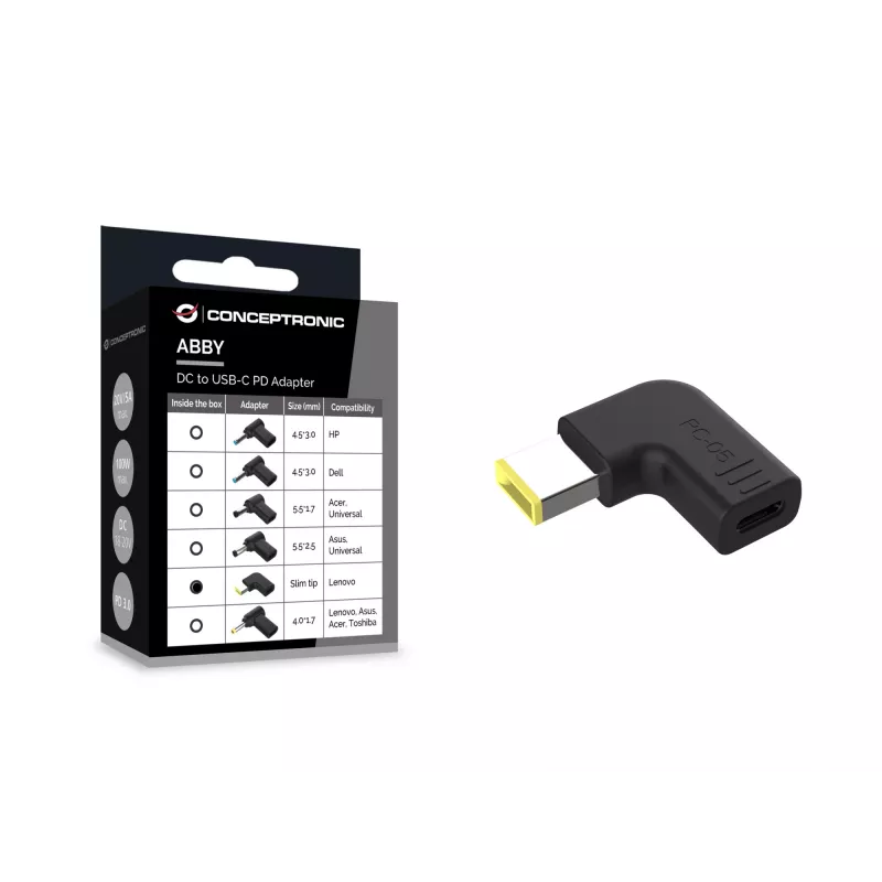 Conceptronic ABBY15PC05 DC-na-USB-C adaptér, Lenovo slim Tip, 18-20V