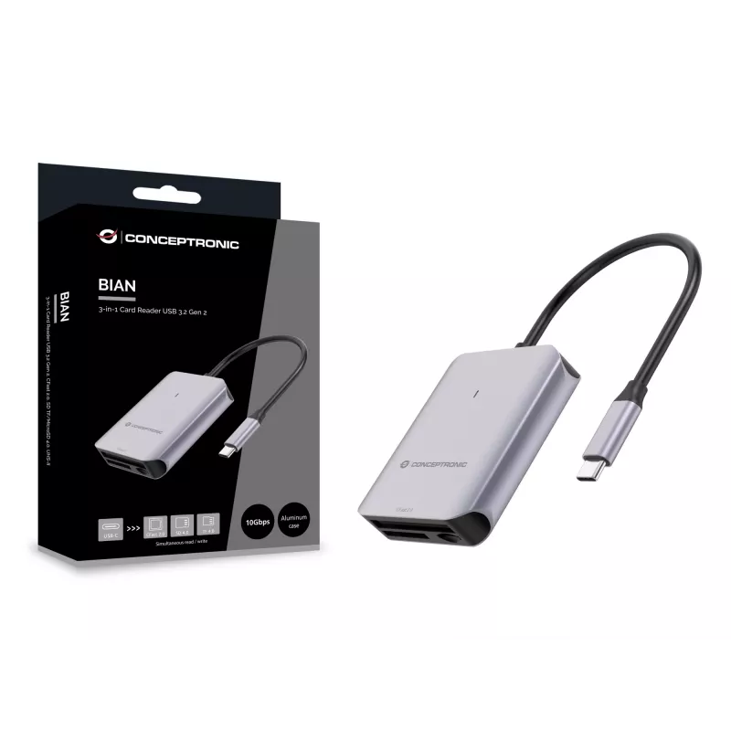 Conceptronic BIAN09G 3-in-1 čítačka kariet USB 3.2 Gen 2, CFast 2.0, SD TF/MicroSD 4.0, UHS-II