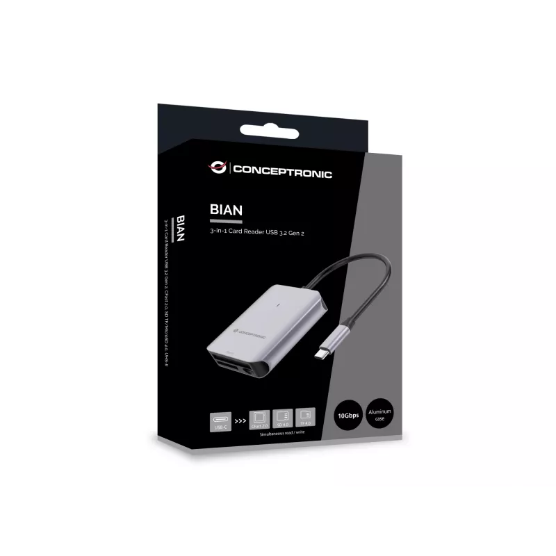 Conceptronic BIAN09G 3-in-1 čítačka kariet USB 3.2 Gen 2, CFast 2.0, SD TF/MicroSD 4.0, UHS-II