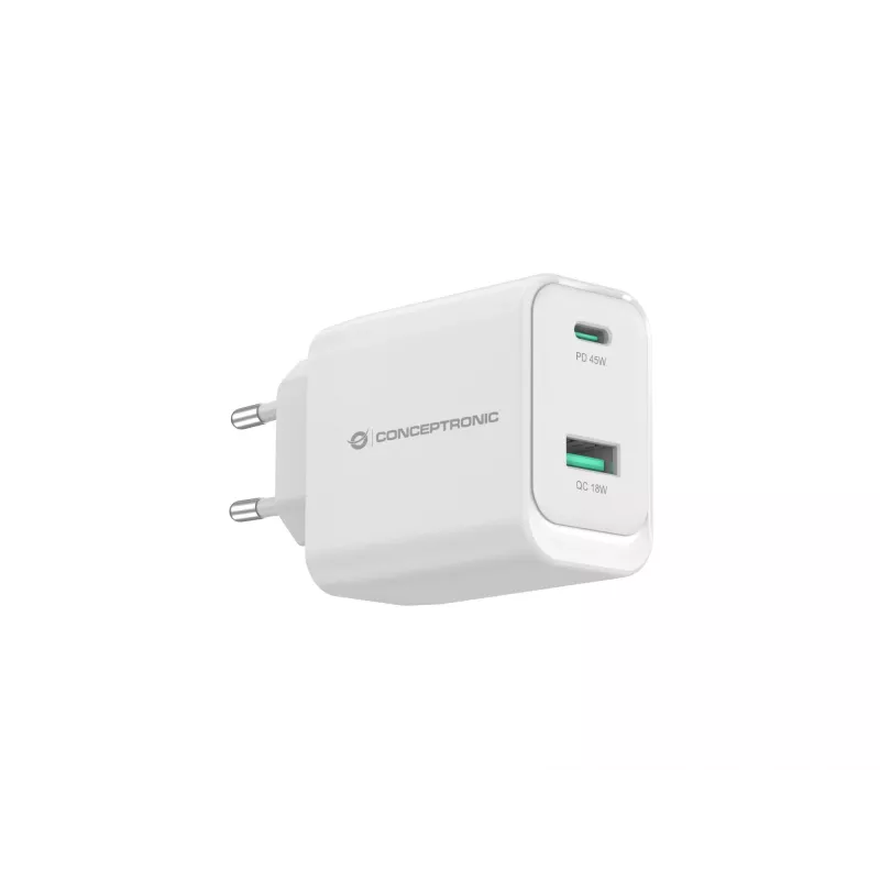 Conceptronic ALTHEA20W45 2-port 45W GaN USB PD nabíjačka, USB-C x 1, USB-A x 1, QC 3.0, PPS, PD 3.0