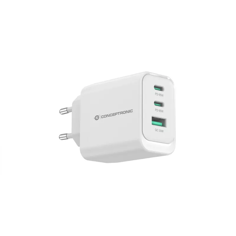 Conceptronic ALTHEA21W65 3-port 65W GaN USB PD nabíjačka, USB-C x 2, USB-A x 1, QC 3.0, PPS, PD 3.0