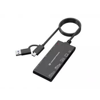 7-in-1 čítačka kariet CONCEPTRONIC BIAN10B — USB 3.2 Gen 1 Type-A/Type-C, CF/MMC/MS/SD/MicroSD/xD, čierna