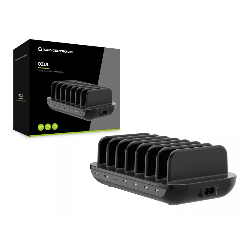 Conceptronic OZUL07B 160W 7-portová USB PD nabíjacia stanica, USB-C x 7, PD 3.0