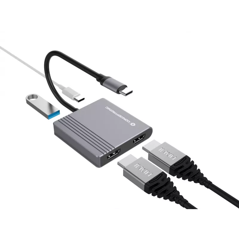Conceptronic DONN13G dokovacia stanica/portový replikátor pre notebook káblová USB 3.2 Gen 1 (3.1 Gen 1) Type-C sivá