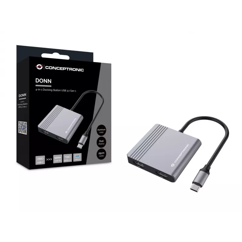 Conceptronic DONN13G dokovacia stanica/portový replikátor pre notebook káblová USB 3.2 Gen 1 (3.1 Gen 1) Type-C sivá
