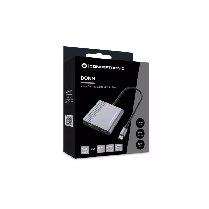 Conceptronic DONN13G dokovacia stanica/portový replikátor pre notebook káblová USB 3.2 Gen 1 (3.1 Gen 1) Type-C sivá