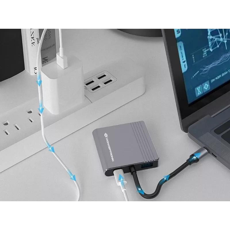 Conceptronic DONN13G dokovacia stanica/portový replikátor pre notebook káblová USB 3.2 Gen 1 (3.1 Gen 1) Type-C sivá
